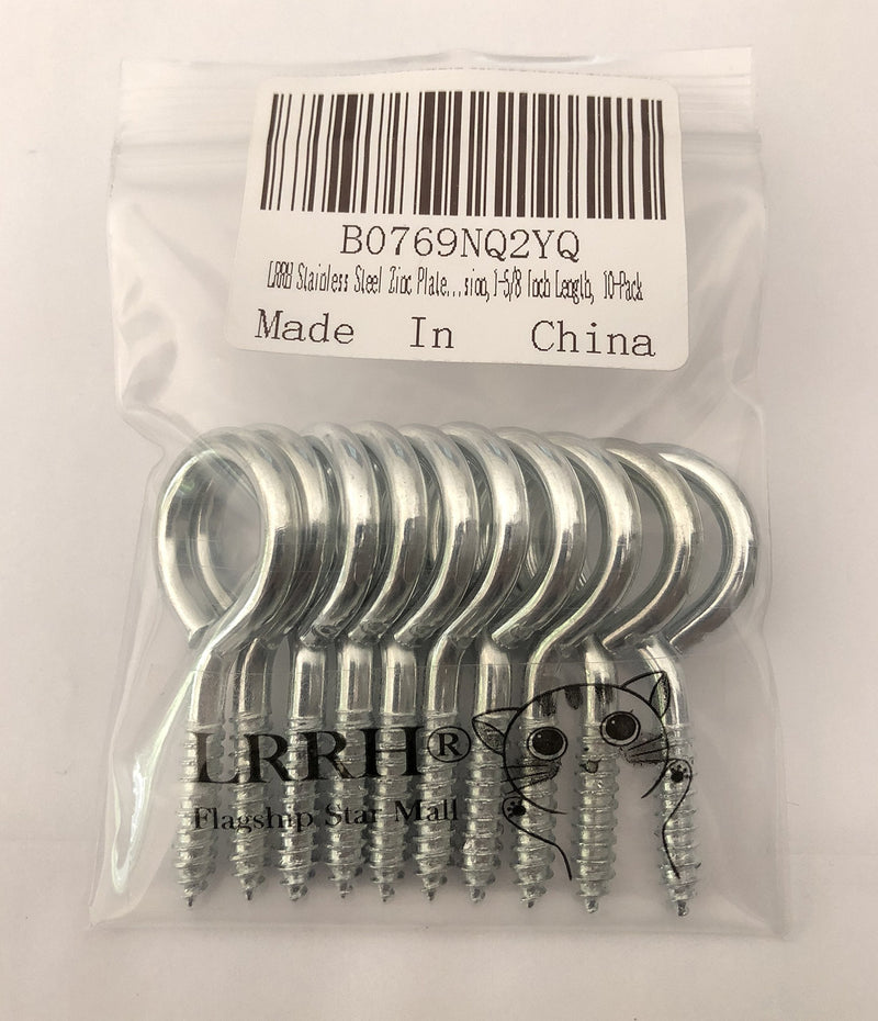 [Australia - AusPower] - 4277 Stainless Steel Diameter #8 Screw Eyes, Lag Thread, 1/2-Inch Eye Inner Dimension,1-5/8 inch Length, 10-Pack 