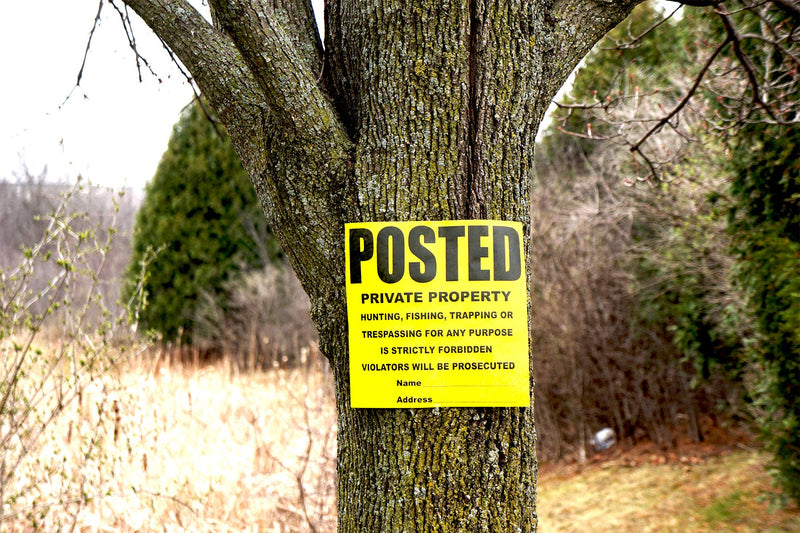 50 Per Pack Posted Yellow Private Property Sign by WristCo - 11" x 11" Outdoor, Weatherproof Tear- Resistant Tyvek high Visibility for Warning No Trespassing Hunting Fishing Trapping, Made in USA 50 Signs Sheets