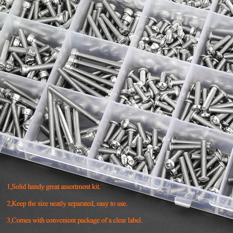 [Australia - AusPower] - 920 Pieces 304 Stainless Steel M3 x 4mm /6mm /8mm /10mm /12mm /14mm /16mm /18mm /20mm /25mm / 30mm, Hex Socket Head and Button Head Metric Screws and Nuts Assortment Kit M3 Screws Set 