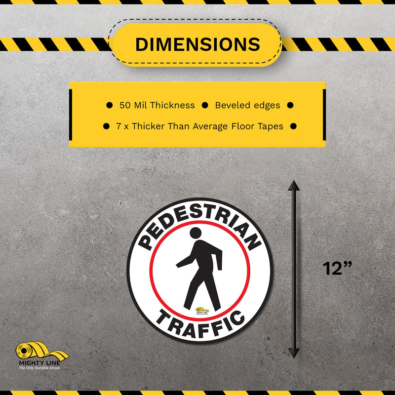 Mighty Line Pedestrian Traffic Crossing Walkway Floor Sign for Safety, Caution, Warning, Heavy-Duty, Peel and Stick, Adhesive, Industrial Quality, 12" Pedestrian Traffic 12 inches
