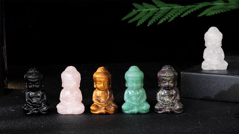 Rockcloud Handcarved Rock Quartz Pocket Stone Baby Buddha Crystal Statue White