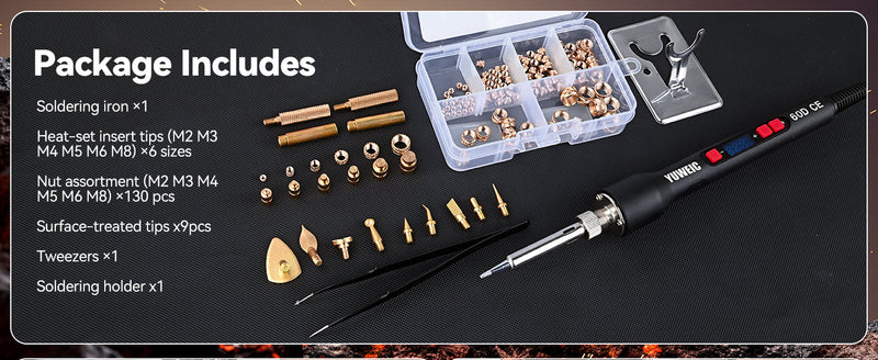 Threaded Inserts Set 350pcs M2-M8 and 9 Repair Tips Digital Soldering Iron M2-M8+350Pcs Heat Inserts