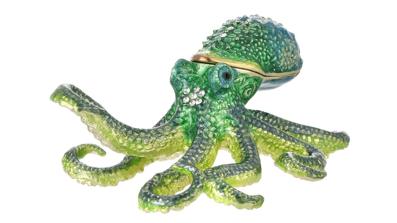 Hand Painted Animal Trinket Box for Home Decor, Hinged Jewelry Organizer Storage, Unique Personalized Collectible Keepsake Figurine Handmade Decorative Ornament Gifts (Octopus) Octopus