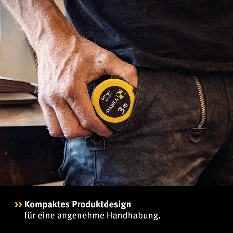 STABILA Pocket Tape Measure BM 150 3M Metric Scale Tape Measure Direct Reading Window Shatterproof ABS Housing Movable Start Hook Belt Clip MID Accuracy