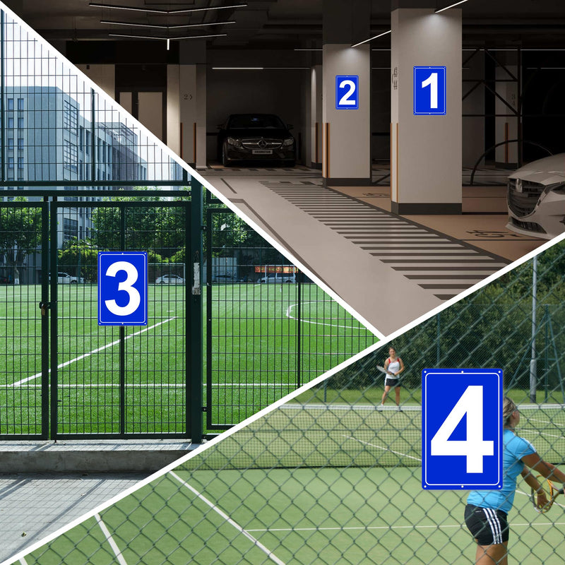 Numbered Sign 16, Aluminum Number Signs for Tennis Court, 12x8 inches Signage for Parking Lots and Public Spaces, Weatherproof and Easy to Install Metal Signs 12" x 8" BLUE Numbered Sign 16