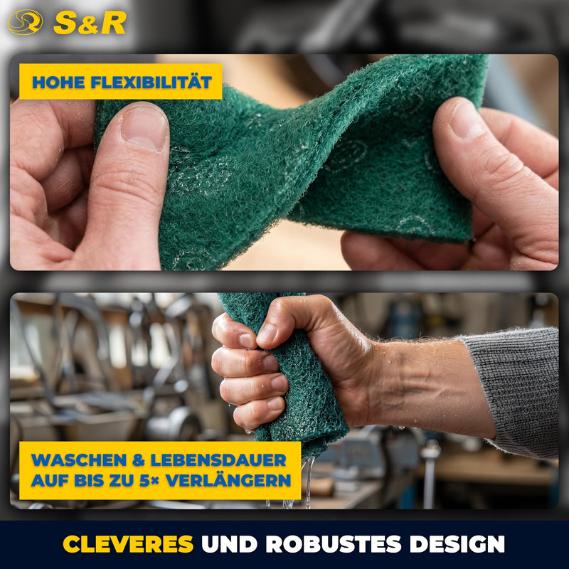 S&R Sanding Fleece Pads - Set of 12 Sanding Fleece Mats, Sanding Fleece for Metal, Wood, Steel & Stainless Steel, Sanding Fleece for Sanding & Polishing, Grit P180-P320-P600-P800