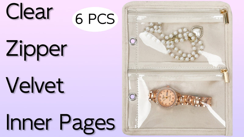 Travel Jewelry Organizer Case,Small Jewelry Bags for Traveling, Jewelry Binder with 24 Pcs Clear Zipper Velvet Pouches (Pink) Pink