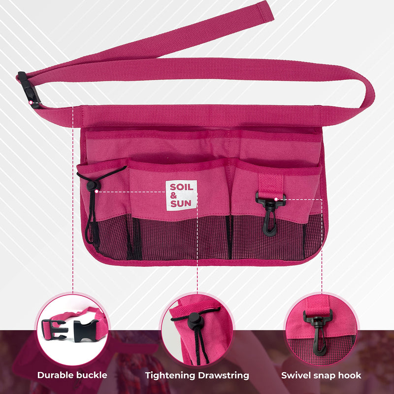 Soil & Sun Garden Tool Belt for Women, Tool Apron, Utility Belt Women, Teacher, Canvas Waist Apron with Pockets,Garden Aprons Pink