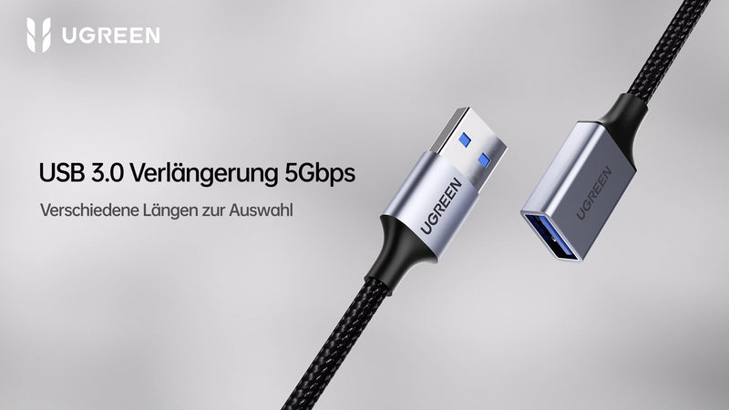 UGREEN USB 3.0 Extension Cable 5Gbps Nylon and Aluminum (1M) | USB Extension Cable A to A USB Extension Cable for USB Stick Mouse Headphones USB Hub Printer Webcam PS4/5 etc. 1 meter
