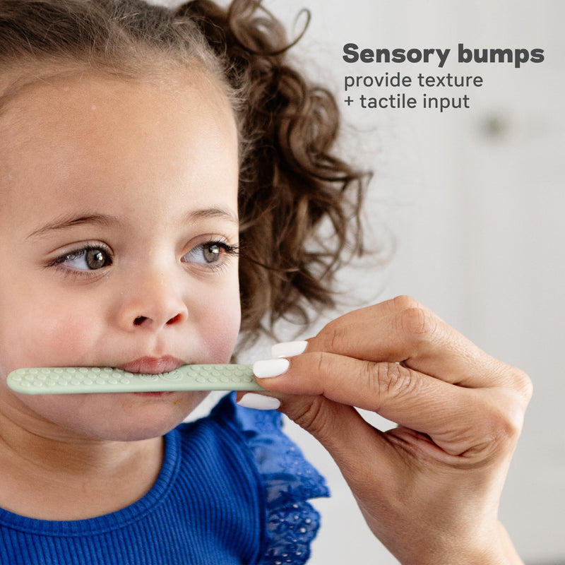 [Australia - AusPower] - ezpz Sensory Tongue Depressors - All Ages (2 Pack in Sage/Pewter) - Silicone/Stainless Steel Tongue Depressor for Visibility Into The Mouth + Healthy Oral Care Routine 