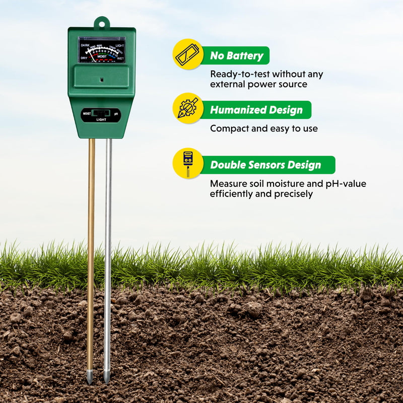 iPower 3-in-1 Plant Moisture/Light/PH Meter, Soil Test Kit for Gardening, Farming, Indoor & Outdoor Use, 3 Pack 3 in 1 Meter, Square