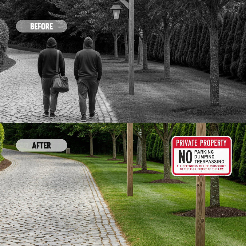 SmartSign Private Property No Parking/Dumping/Trespassing Offenders Prosecuted Sign (2-Pack), 12 x 18 inch, 80 mil thick Aluminum Composite (ACM), Pre-Drilled Holes, Red, Black and White, USA-Made 12" x 18" ACM Aluminum (Pack of 2)