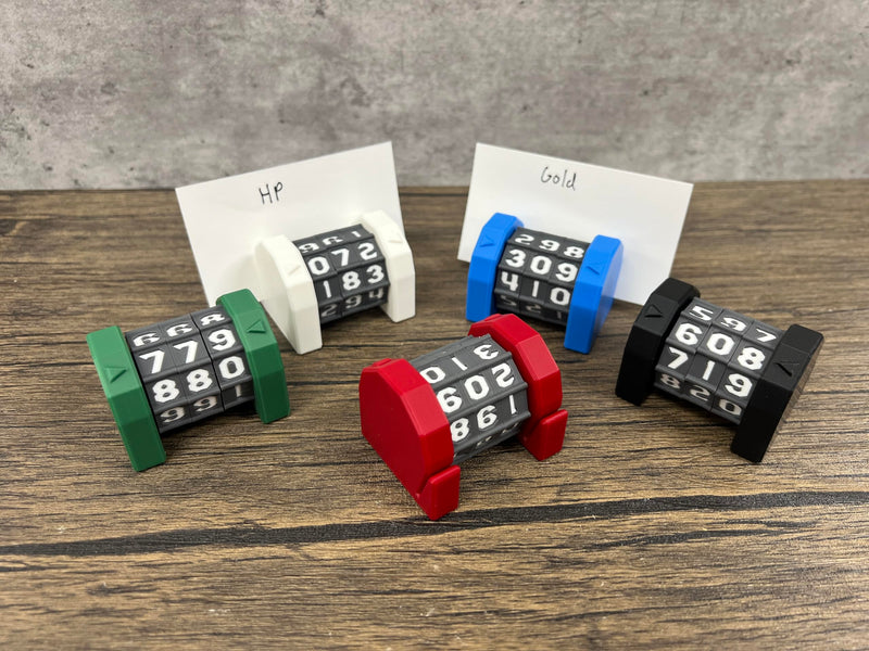 MunnyGrubbers - 5 Pack Life Counter - HP Tracker with Tracking Card Slot - (Random 7PC D20 Dice Set Included) - MTG - Tabletop RPG - Board Games - DND - Dungeons and Dragons - (5 Pack - Combo A) 5 Pack - Combo A