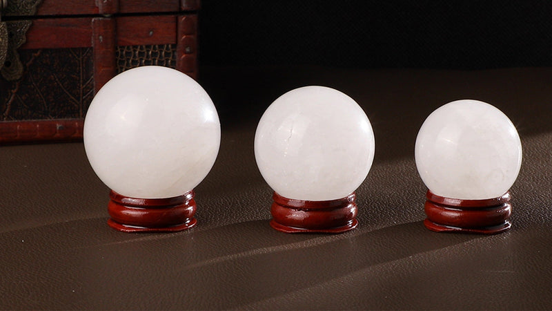 mookaitedecor 40-45mm Natural Rock Quartz Crystal Ball with Wood Stand White 1.55"-1.75"