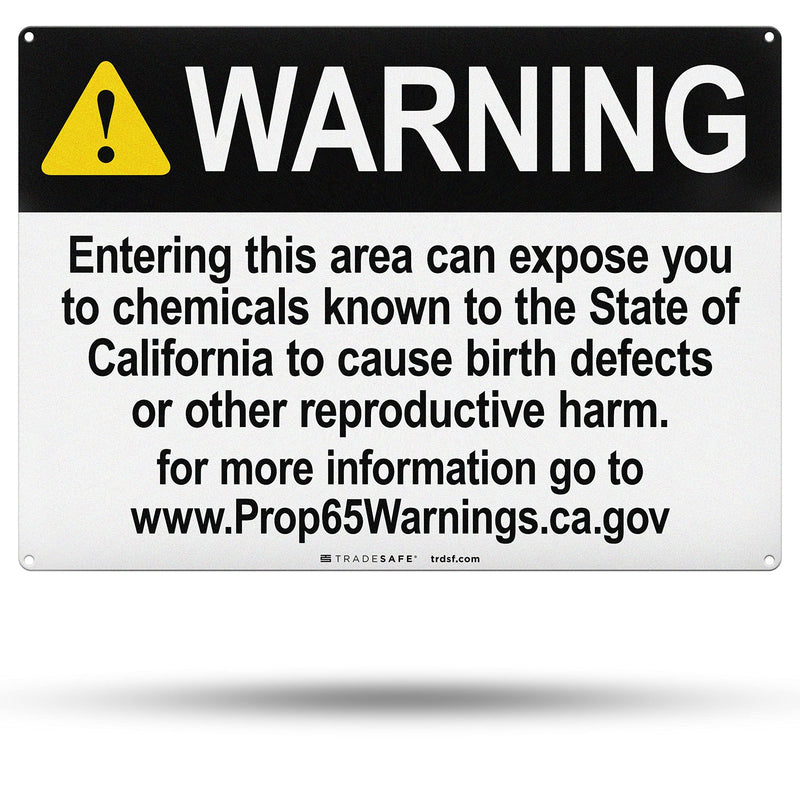TRADESAFE Prop 65 Reproductive Harm Warning Signs, Quick Install Aluminum Safety Sign, Light Reflective, UV-Resistant, Waterproof Signs for Business, 14” X 10” Prop 65 Warning Sign