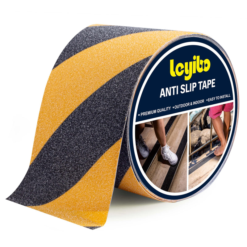 Anti Slip Tape, 4 Inch x 16 Ft Grip Tape for Stairs Outdoor/Indoor, Waterproof Non Skid Roll for Stair Treads Non Slip, High Traction Friction Abrasive Adhesive Stair Step, Caution Yellow/Black 4" x 16'