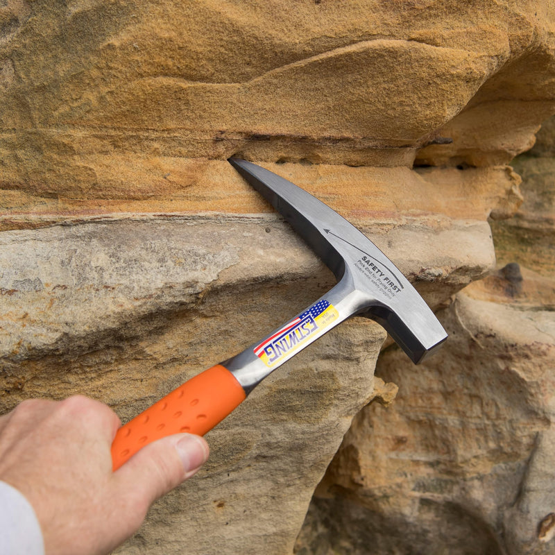 ESTWING Rock Pick - 22 oz USA Made Geology Hammer with Pointed Tip & Hi-Vis Orange Shock Reduction Grip - EO-22P