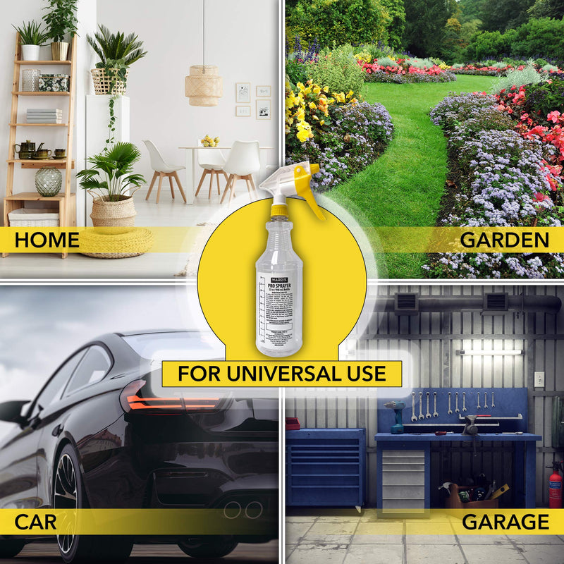 [Australia - AusPower] - HARRIS Professional Spray Bottle 32oz (3-Pack), All-Purpose for Cleaning and Plants with Clear Finish, Pressurized Sprayer, Adjustable Nozzle and Measurements 