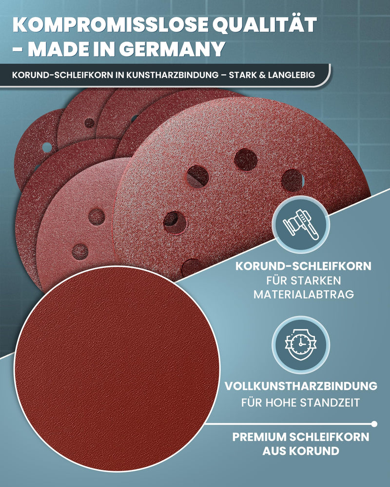 [Australia - AusPower] - PICTORIS Schleifpapier 125mm Klett Komplett Set – Exzenterschleifpapier mit langer Standzeit, starker Haftung & reduzierter Vibration dank einzigartiger Klettschicht | Made in Germany | Korn 40-400 Universal-Mix (Körnung 40 - 400) – von Grob bis Fein 
