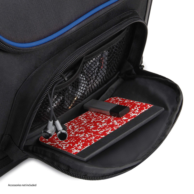 [Australia - AusPower] - USA Gear Compact Tablet Messenger Bag Compatible with Samsung Galaxy Tab S7 11", Lenovo Tab M10 10.3", Samsung Galaxy Tab S6 Lite 10.4" - Shoulder Strap, Padded Adjustable Interior (Blue) Black and Blue 