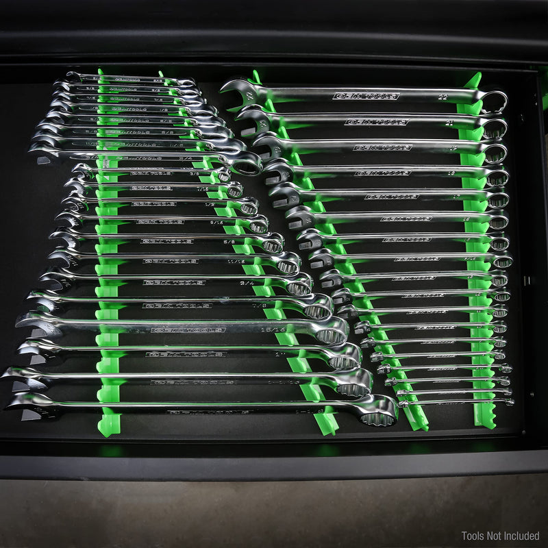 OEMTOOLS 22217 Rail Wrench Organizer, Wrench Organizer for Tool Box, 4 Piece Set, Combine Short with Long Rail for V Shape Design Green