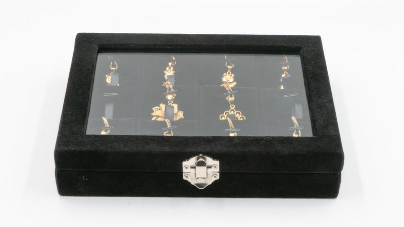 Jewelry Box Necklace Organizer Tray (Beige) Necklace Display Case for Storage Jewelry Necklaces Display Stand 24 Slot Pendant Holder for Women Necklace display Case with Glass Lid 24 Slot Beige