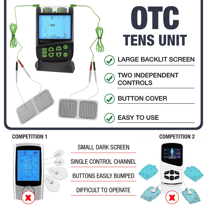 Ultima OTC TENS Massager - Electric Muscle Contraction Stimulator for Pain Relief - Electrical Nerve Stimulation Massage Unit and Pain Therapy Device (Black) Black