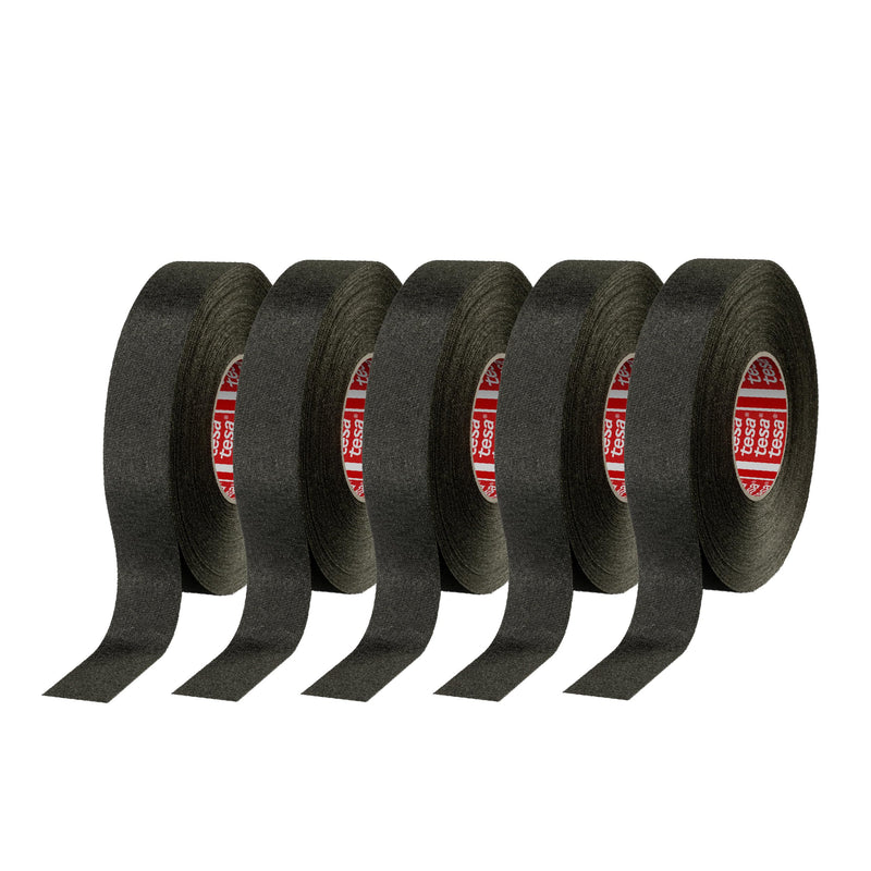 tesa 51036 High-Performance PET Cloth Automotive Wire Harness Tape, Black, 19mm x 25m, 5 Rolls