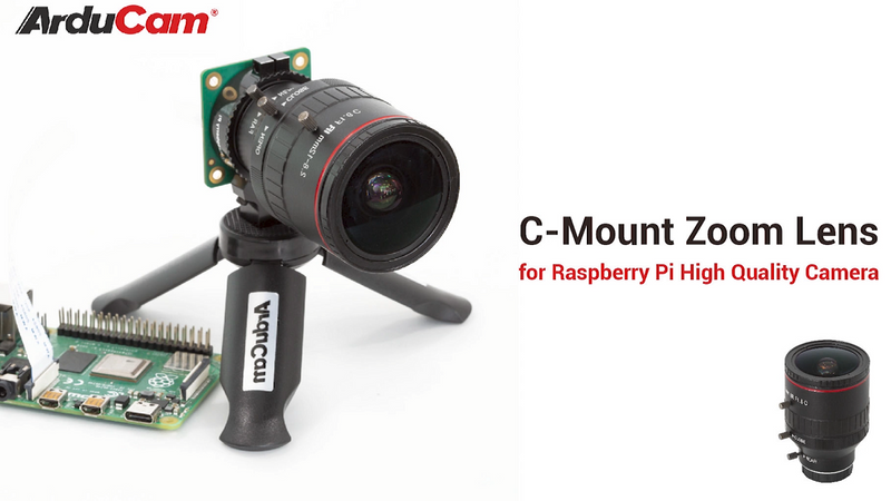 Arducam 2.8-12mm Varifocal C-Mount Lens for Raspberry Pi HQ Camera, with C-CS Adapter, Industrial Telephoto Lens