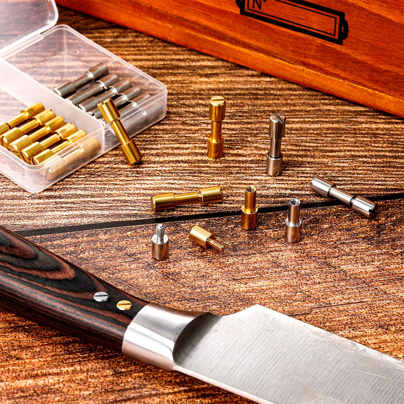 [Australia - AusPower] - 20 Sets Brass Bracket Bolt Fasteners and Stainless Steel Bracket Bolt Fasteners Tactical Lock Rivets Knife Making Supplies Knife Handle Pins Knife Screws for Knife Handles, Head Diameter 6 mm 