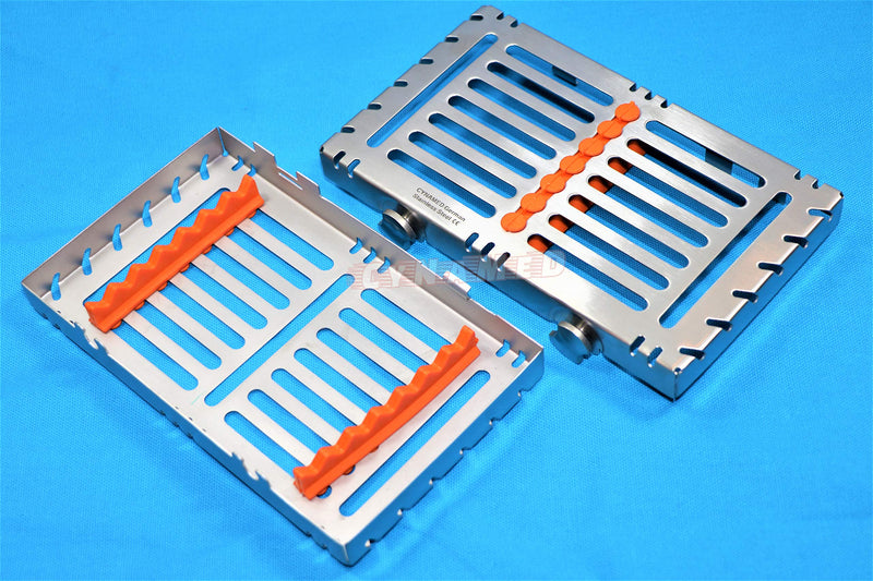 [Australia - AusPower] - German Stainless 1 Heavy Duty Dental Autoclave Sterilization Cassette Box Tray for 7 Instruments Button Type Detachable Cynamed 