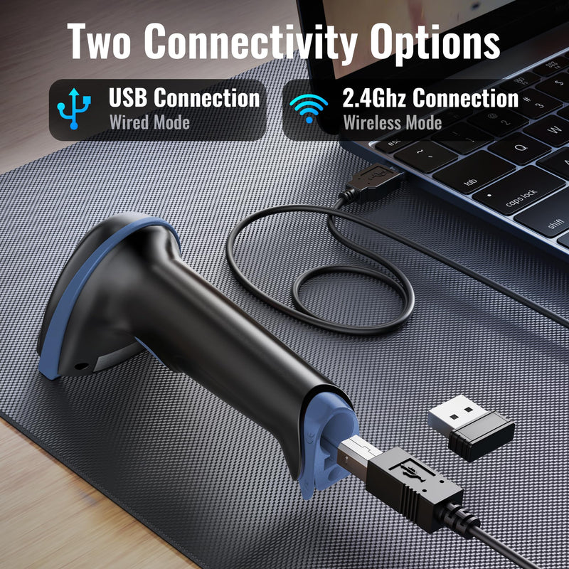 Tera 1D 2D QR Barcode Scanner Wireless and Wired with Battery Level Indicator Digital Printed Bar Code Reader Cordless Handheld Barcode Scanner Compact Plug and Play Model D5100 2D Blue