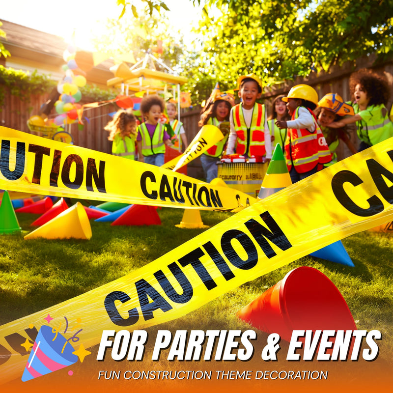 Caution Party Tape • 3 in. Wide X 100 Ft. Long • High Visibility • Tear Resistant Design • Great for Construction-Themed Parties & Signage for Small Hazards (100 ft) (1 Pack)