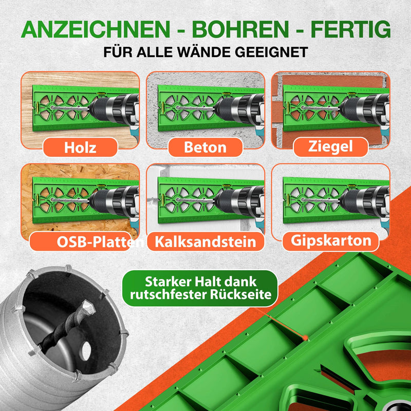 [Australia - AusPower] - HTK TOOLS Drilling Template Socket - Quick & Accurate Drawing or Drilling Directly - 71 mm Distance - For Flush-Mounted Box & Cavity Wall Socket - Electrician Spirit Level - Sockets Stencil 
