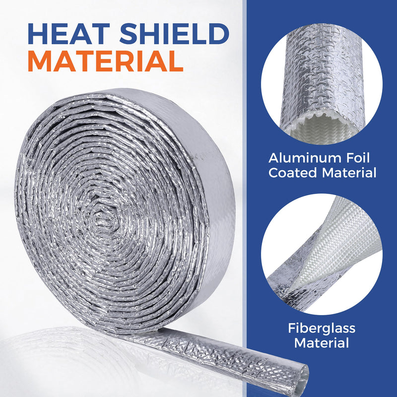 Automotive Heat Shield Sleeve High Temp Sheathing Heat Resistant Wire Protectors Aluminum Foil Heat Wrap For Automobile Engine Wires(1/2"-12ft) 1/2" 12Ft