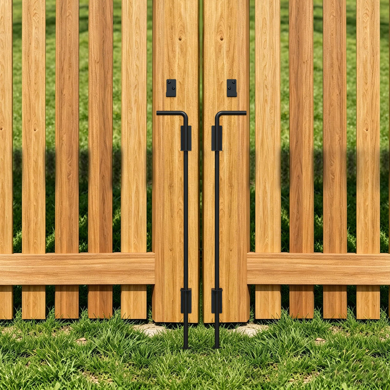 Heavy Duty Cane Bolt Gate Drop Rod, 24" Black Gate Latches Hardware for Wood Fence/Metal/Vinyl/Double Gates, Outdoor Gate Ground Latch Drop Rod with Mounting Screws, 1 Pack 24 Inch