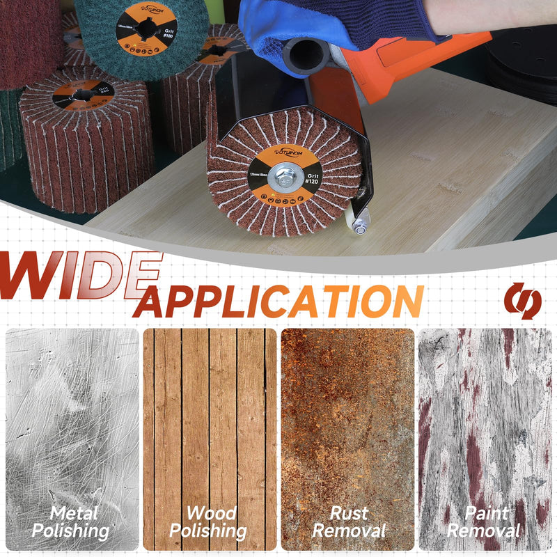 [Australia - AusPower] - Non-Woven Wheel Surface Conditioning Tool, 120 Grit 120 x 100 x 19 mm Abrasive Drawing Polishing Wheel with Sandpaper for Wood Metal Burnishing Wheel 4.7"x 4" 120 grit with sandpaper 