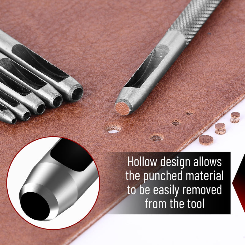 [Australia - AusPower] - UNCO- Hollow Leather Hole Punch Set, 6 pcs, Steel, Leather Hole Punch Tool, Leather Punch Tool, Hole Punch for Leather Punch Set, Hollow Punch Set, Gasket Hole Punch Set, Hollow Hole Punch Set 