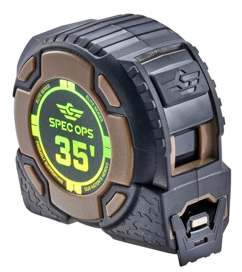 Spec Ops Tools Elite Series Tape Measure for Measuring & Layout, 1 1/4" Double-Sided Blade, Heavy Duty Military-Grade Composite Case, 35 Foot Magnetic 35-Foot