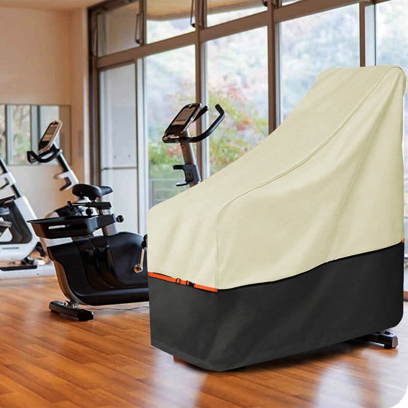 Exercise Bike Cover Waterproof – Heavy Duty Oxford Indoor/Outdoor Stationary Bike Protector, Beige Grey Two-Tone Design, Dustproof Fit for Upright & Spin Bikes up to 48.8"L x 22.8"W x 46"H