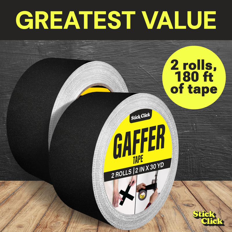 [Australia - AusPower] - Black Gaffers Tape - 2 Inch x 30 Yards - Gaff Tape 2 Roll Pack - Gaffer Tape - Non-Reflective, Easy Tear, Waterproof, No Residue Tape - Floor Tape for Electrical Cords, Photography - Black Fabric Tape 