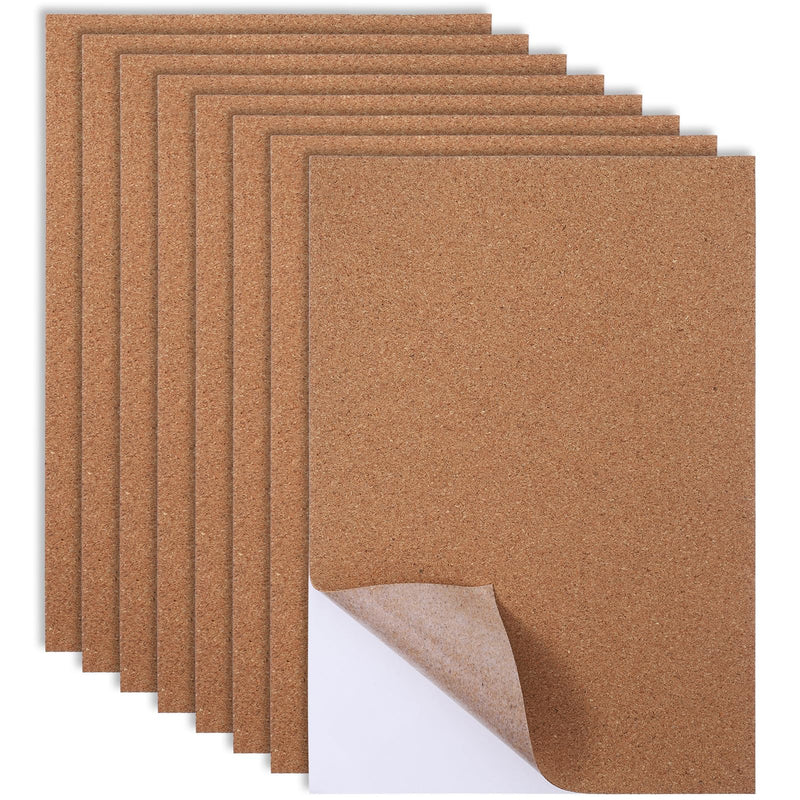 8 PCS Cork Sheets, 11.81×8.27×0.04in Adhesive Thin Cork 1mm Self-Adhesive Sheet Pack for Crafts DIY Coasters Wall Decoration Insulation Custom Projects Wedding Party