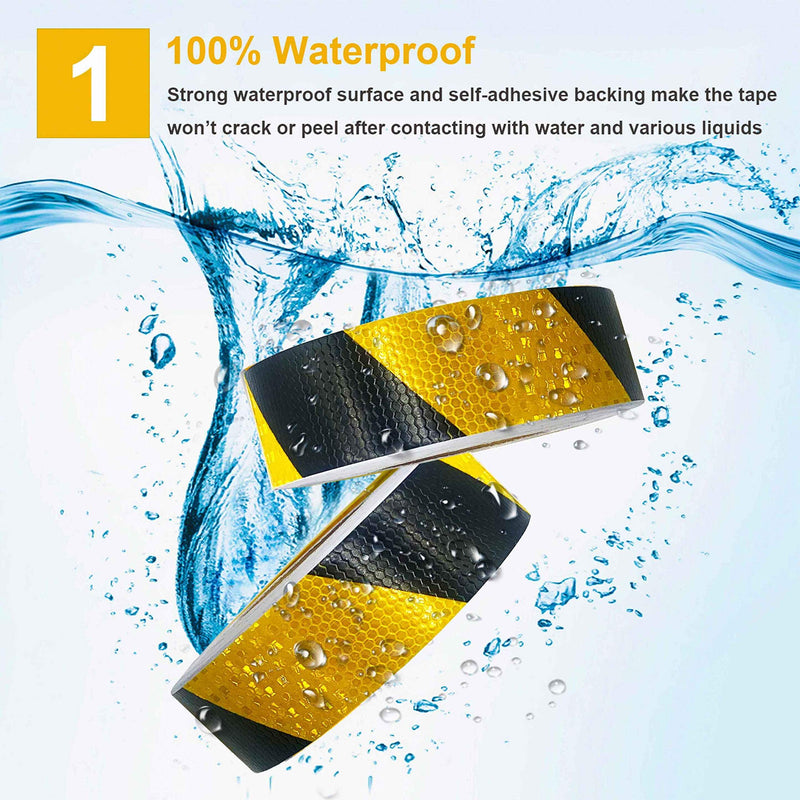 Waterproof Reflective Safety Tape Roll 2"X150' Yellow Black Striped Floor Marking Tape Hazard Caution Warning Tape Auto Truck Self-adhesive Safety Sticker Strips for Wall Factory Trailer Vehicle Yellow&Black-Honeycomb