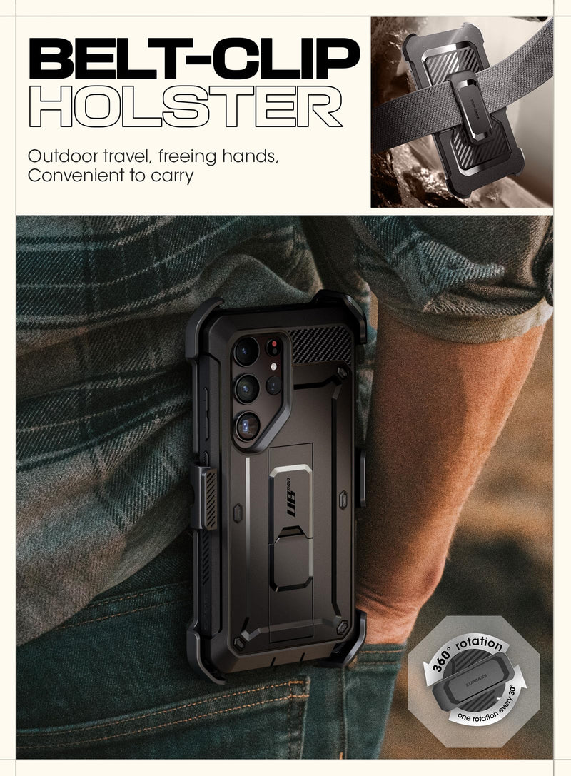 [Australia - AusPower] - SUPCASE UB Pro Case for Samsung Galaxy S24 Ultra, [2 Front Frame] [Military-Grade Protection] Heavy Duty Rugged Case with Built-in Screen Protector & Kickstand & Belt-Clip (Black) Black 