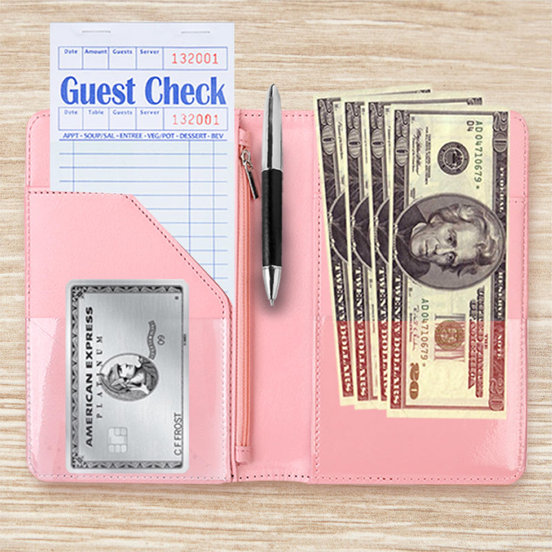 [Australia - AusPower] - Server Book Waitress Wallet Organizer Bundle with Wine Opener- 7 Pocket Waiter Pad (Pink) Pink 