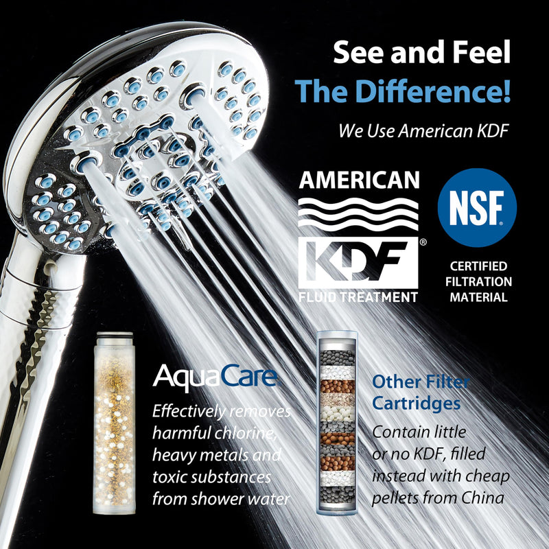 AquaCare 4X High Pressure 10-mode Filter Handheld Shower Head with Dual Power Wash - Clean Tub, Tile & Pets, Remove Chlorine, Metals & Toxins from Water to Protect Skin, Hair & Nails. Chrome Finish