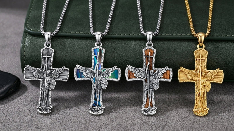 Patron Saint Necklace 925 Sterling Silver St Amulet Medal Pendant Religious Protection Jewelry Gifts for Men C01-Saint Michael Cross