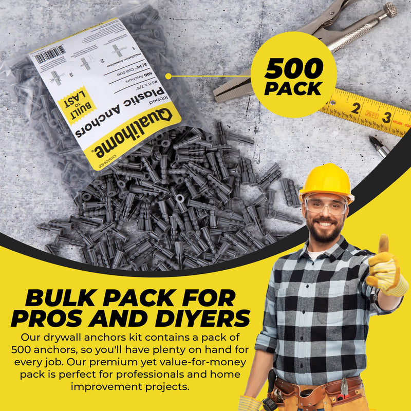 [Australia - AusPower] - Premium Quality Ribbed Plastic Anchors, Bulk Pack (#6-8 x 7/8") #6-8 x 7/8" 
