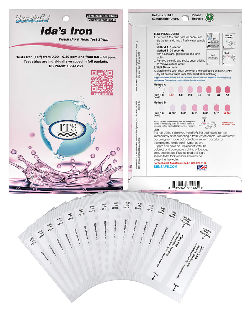 [Australia - AusPower] - Industrial Test Systems 481146 Sensafe Iron (Ida's) Water Test Strips 30 Pack 