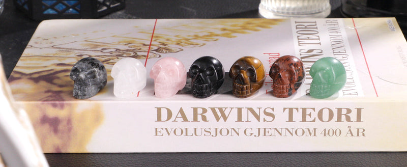 SUNYIK Rock Quartz Carving Skull Stone Pocket Statue Figurine Decor 1" Pack of 5
